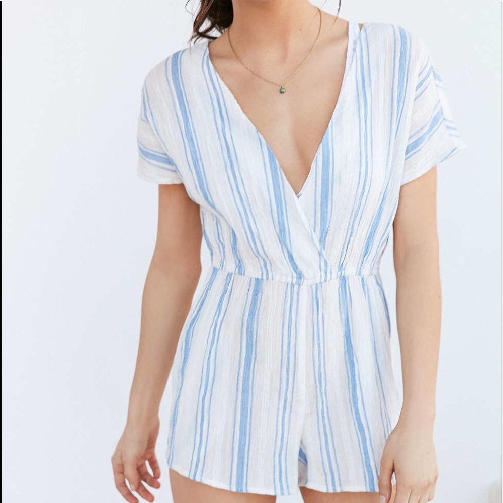 Out From Under Textured Gauze Romper in Blue
